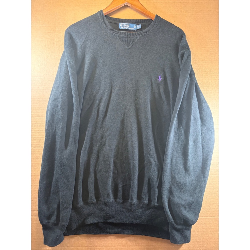 Polo Ralph Lauren Crewneck Sweater Mens 2XLT Black Purple Pony 100% Cotton